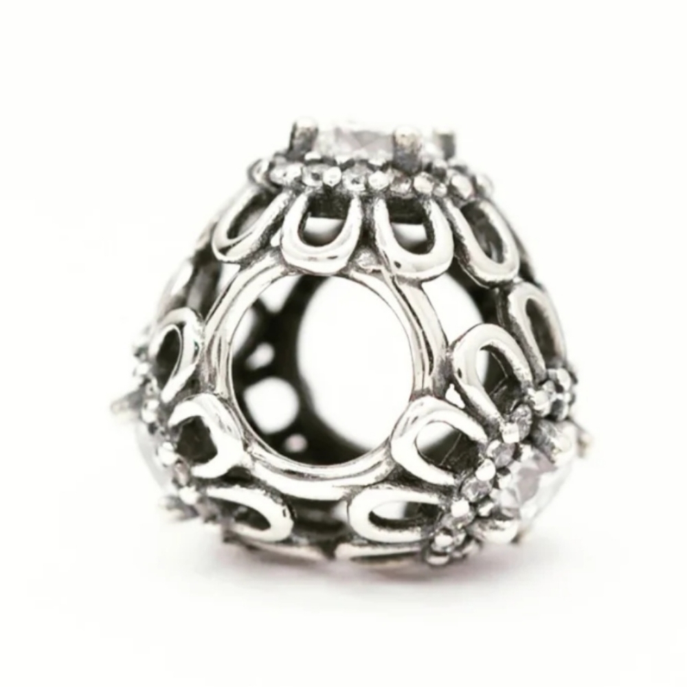 PAIR of Pandora charm " Brilliant Floral " openwork, retired - Picture 11 of 16